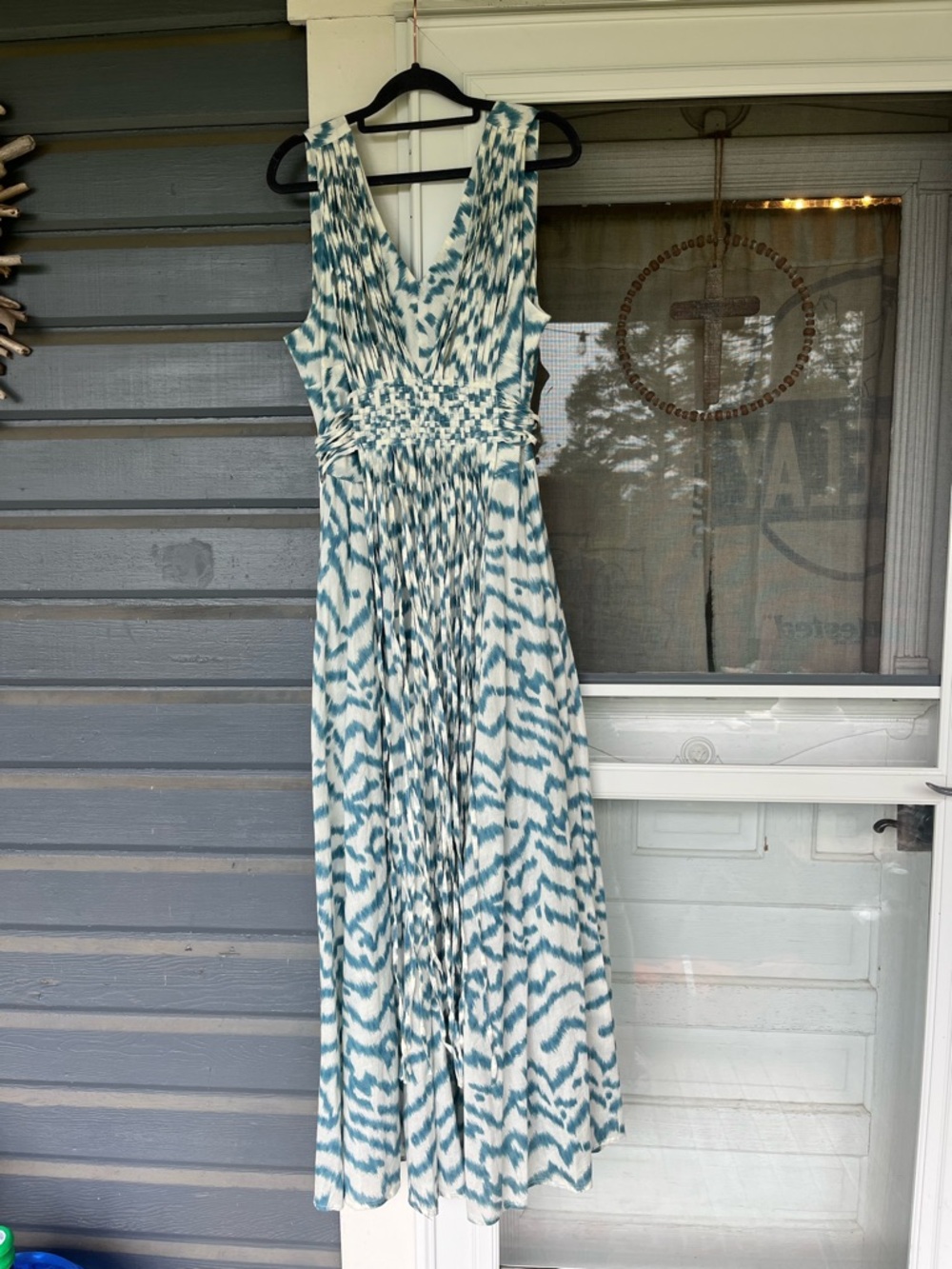 Beautiful Sundance cotton long dress woven blue white beach 12 sundress